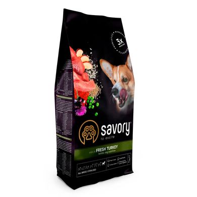 Сухой корм для стерилизованных собак всех пород Savory All Breed Sterilised Fresh 1 кг (индейка) Savory-31492 фото