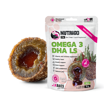 Функціональні ласощі для собак дрібних порід LK Baits Pet Nutrigo Omega-3 Algae Mini з олією водоростей (&Oslash; 15 мм), 75 г 7777025 фото