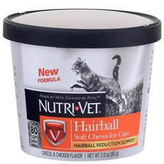 Жевательные таблетки Nutri-Vet Hairball Soft Chews для выведения шерсти котов, цена | Фото