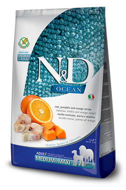 Беззерновой сухой корм Farmina N&D Grain Free OCEAN PUMPKIN для собак средних и больших пород с треской и апельсином PND0250065 фото