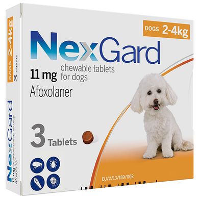 Жевательные таблетки от блох и клещей NexGard 11 мг для собак 2-4 кг, цена | Фото