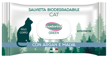 Влажные биоразлагаемые салфетки Inodorina Green Pantenolo с аргановым маслом и мальвой для кошек с короткой шерстью, 30 шт 230.0140.005 фото