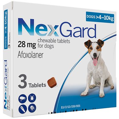 Жевательные таблетки от блох и клещей NexGard 28 мг для собак 4-10 кг 42860 фото