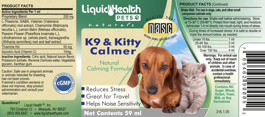 Успокоительные капли Liquid Health K9 & Kitty Calmer для собак и кошек, 59 мл LH-0005 фото