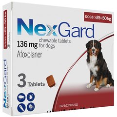 Жевательные таблетки от блох и клещей NexGard 136 мг для собак 25-50 кг 42907 фото
