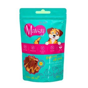 Ласощі для собак для міцних щелеп Mavsy RABBIT EARS & LAMB з кролячими вушками та ягням, 100 г LSR05 фото