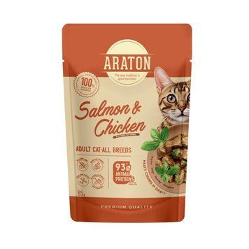 Влажный корм для взрослых кошек ARATON Adult with Salmon and Chicken с лососем и курицей, 85 г ART47926 фото