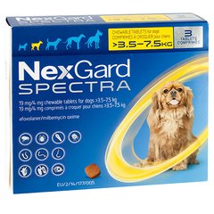 Таблетки от блох, клещей, гельминтов NexGard Spectra 1 мг для собак 3,5-7,5 кг, цена | Фото