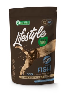 Сухий беззерновий корм для стерілізованих дорослих котів з білою рибою Lifestyle Grain Free White Fish Sterilised Adult Cat 400г NPLS45801 фото