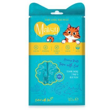Ласощі кремові для котів Mavsy CREAMY LICKABLE TREATS TUNA WITH COD з тунцем і тріскою, 15 г (5 шт) MAVSY01 фото