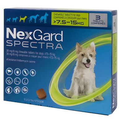 Таблетки от блох, клещей, гельминтов NexGard Spectra 2 мг для собак 7,5-15 кг 48596 фото