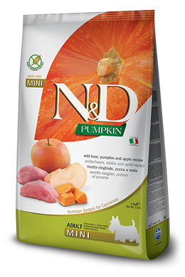 Беззерновий сухий корм Farmina N&D GRAIN FREE PUMPKIN DOG ADULT MINI для собак дрібних порід (гарбуз/дикий кабан/яблуко) PND008503S фото