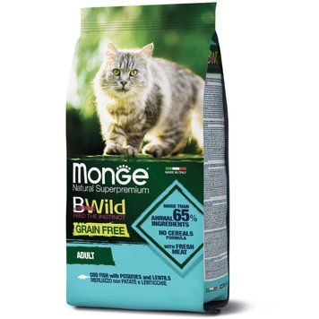 Беззерновий сухий корм для котів Monge Cat Bwild Grain Free тріска Bwild_70012058 фото