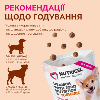 Функціональні ласощі для собак для суглобів LK Baits Pet Nutrigel Wild Game S-M з дичиною та куркумою (&Oslash; 15 мм), 150 г 7777001 фото