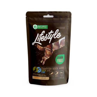 Лакомство для собак, роллы из утки и трески, Nature's Protection Lifestyle Snack For Dogs Rawhide Sticks With Duck And Cod Rolls 75г SNK46132 фото