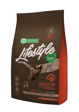 Сухий беззерновий корм для стерилізованих дорослих котів з лососем Lifestyle Grain Free Salmon with krill Sterilised Adult Cat 1.5кг NPLS45799 фото