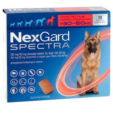 Таблетки от блох, клещей, гельминтов NexGard Spectra 8 мг для собак 30-60 кг 48619 фото