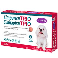 Таблетки від бліх, кліщів, гельмінтів Simparica TRIO для собак 2,5-5 кг 5414736055640 фото