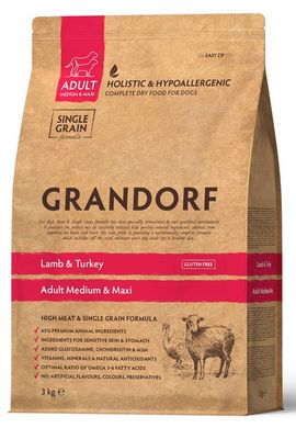 Сухий корм для дорослих собак середніх і великих порід Grandorf Dog Medium & Maxi Lamb & Turkey з ягням та індичкою GR94110 фото