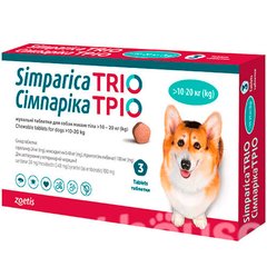 Таблетки от блох, клещей, гельминтов Simparica TRIO для собак 10-20 кг, цена | Фото
