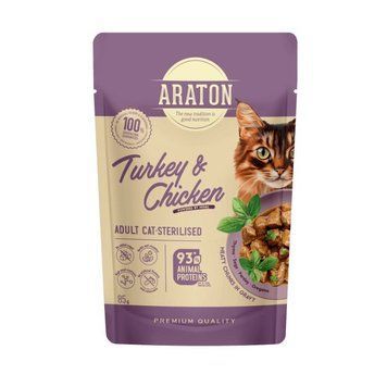 Вологий корм для стерилізованих котів ARATON Sterilised Adult with Turkey and Chicken з індичкою і куркою, 85 г ART47928 фото