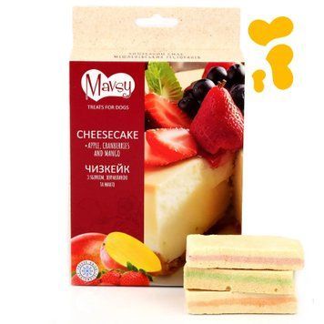 Ласощі для собак від 3-х місяців Mavsy Freeze dried CHEESECAKE WITH APPLE, CRANBERRIES AND MANGO чізкейк з яблуком, журавлиною та манго, 50 г FDMAVSY10 фото