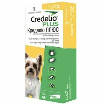 Жевательные таблетки от блох, клещей и гельминтов Credelio Plus (Кределио Плюс) для собак 1,4-2,8 кг (56,25/2,11 мг) 184436 фото