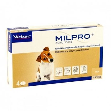 Антигельмінтні таблетки Virbac Milpro для цуценят і малих порід собак 0,5-5 кг 069280 фото