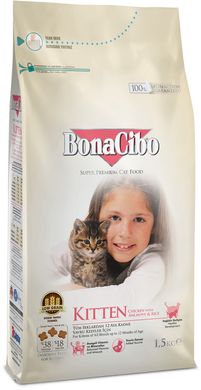 Сухий корм для кошенят BonaCibo Kitten з м'ясом курки, анчоусами і рисом BC406083 фото