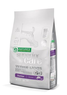 Сухий беззерновий корм для цуценят всіх порід з білим забарвленням шерсті Superior Care White Dogs Grain Free Junior All Breeds 1.5кг NPSC45671 фото