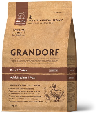 Сухий корм для дорослих собак середніх і великих порід Grandorf Dog Medium & Maxi Duck & Turkey з качкою та індичкою GR94601 фото