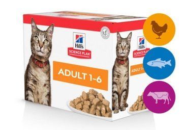 Вологий корм для дорослих котів HILL&rsquo;S SCIENCE PLAN Adult з куркою, океанічною рибою та яловичиною, 85г (4+4+4 шт) Hills_604010 фото