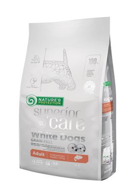 Сухий беззерновой корм для дорослих собак малих порід з білою шерстю, з лососем Superior Care White dogs Grain Free Salmon Adult Small and Mini Breeds 1.5kg NPSC45834 фото