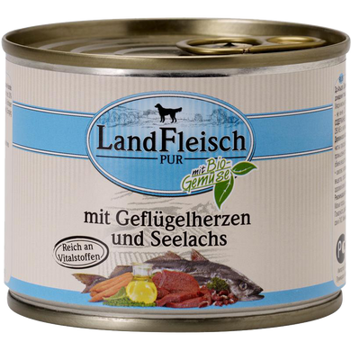 Консерви для собак LandFleisch з пташиним серцем, сайра і свіжими овочами LF-0025010-1 фото