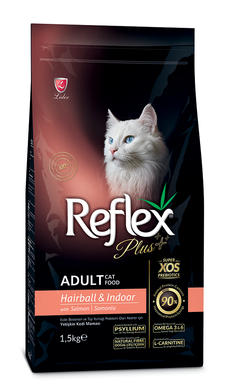 Сухой корм для котов, которые живут в помещении и выведения шерсти Reflex Plus Anti-Hairball Adult Cat Food with Salmon с лососем RFX-307 фото
