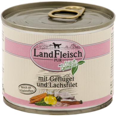 Консерви для собак LandFleisch з філе птиці, лососем і свіжими овочами LF-0025011-1 фото