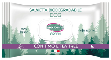 Влажные биоразлагаемые салфетки с чабрецом и чайным деревом Inodorina Green Timo e Albero del T&egrave; для всех типов шерсти собак, 30 шт 230.0140.001 фото