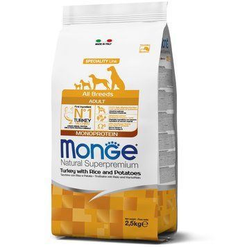 Сухой корм для собак всех пород Monge Dog All breeds Adult индейка, рис и картофель Monge_70011389 фото