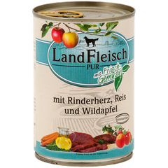 Консервы для собак LandFleisch с говяжьим сердцем, рисом, диким яблоком и свежими овощами, цена | Фото