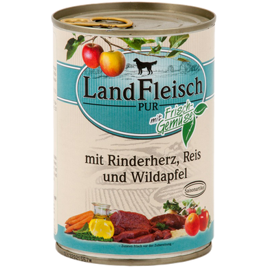 Консервы для собак LandFleisch с говяжьим сердцем, рисом, диким яблоком и свежими овощами LF-0025021 фото