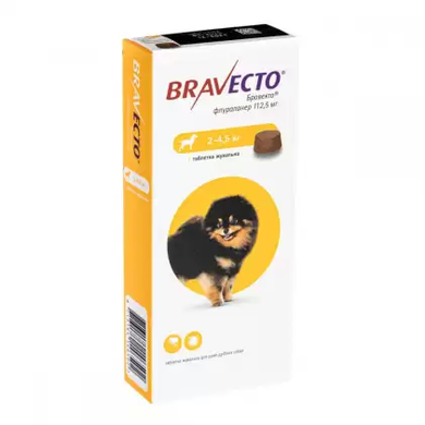 Bravecto (бравекто) таблетки від бліх і кліщів для собак від 2 до 4,5 кг Bravecto - 2 - 4,5 фото