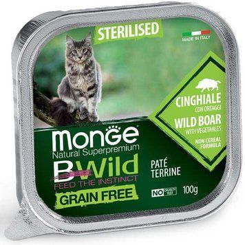 Беззерновой влажный корм для кошек Monge Cat Bwild Grain Free Wet Sterilised кабан с овощами Bwild_70012904 фото