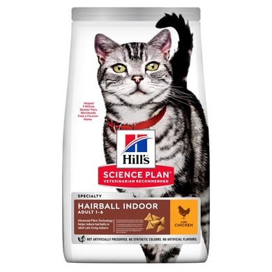 Сухий корм для виведення шерсті дорослих домашніх котів Hill's Science Plan Feline Adult Hairball&Indoor з куркою та індичкою Hills_604139 фото