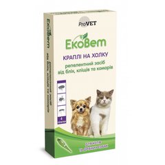 ЕкоВет репелентні краплі на холку від бліх та кліщів для котів та дрібних порід собак 4 піпетки по 0,5 мл PR241110 фото