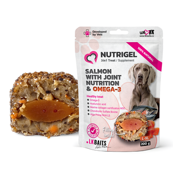 Функціональні ласощі для собак великих порід для суглобів LK Baits Pet Nutrigel Salmon L-XL з лососем та Omega-3 (&Oslash; 18 мм), 200 г 7777008 фото