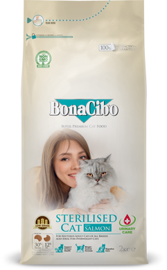 Сухий корм для стерилізованих котів BonaCibo Adult Cat Sterilised Salmon з лососем BC407011 фото