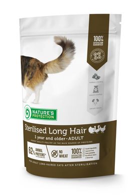 Сухий корм для довгошерстих дорослих котів після стерилізації Nature's Protection Sterilised Long Hair 400g NPS45778 фото