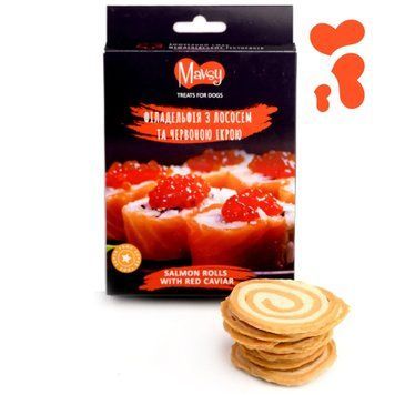 Ласощі для собак від 3-х місяців Mavsy Refined jerky SALMON ROLLS WITH RED CAVIAR філадельфія з лососем і червоною ікрою, 100 г LSRM01 фото
