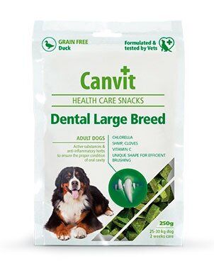 Лакомство для собак Canvit Dental LB для ухода за зубами у собак крупных пород, 250 г 83583 фото