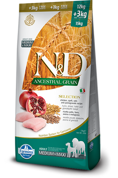 Низькозерновий сухий корм Farmina N&D LOW GRAIN DOG ADULT MEDIUM & MAXI для собак середніх та великих порід (курка/гранат) PND1500001 фото
